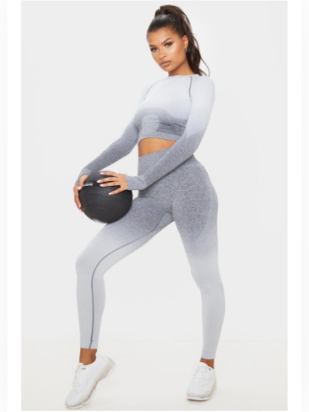 PrettyLittleThing Ombre Gray Seamless Leggings + Seamless Padded Sports Bra Set
